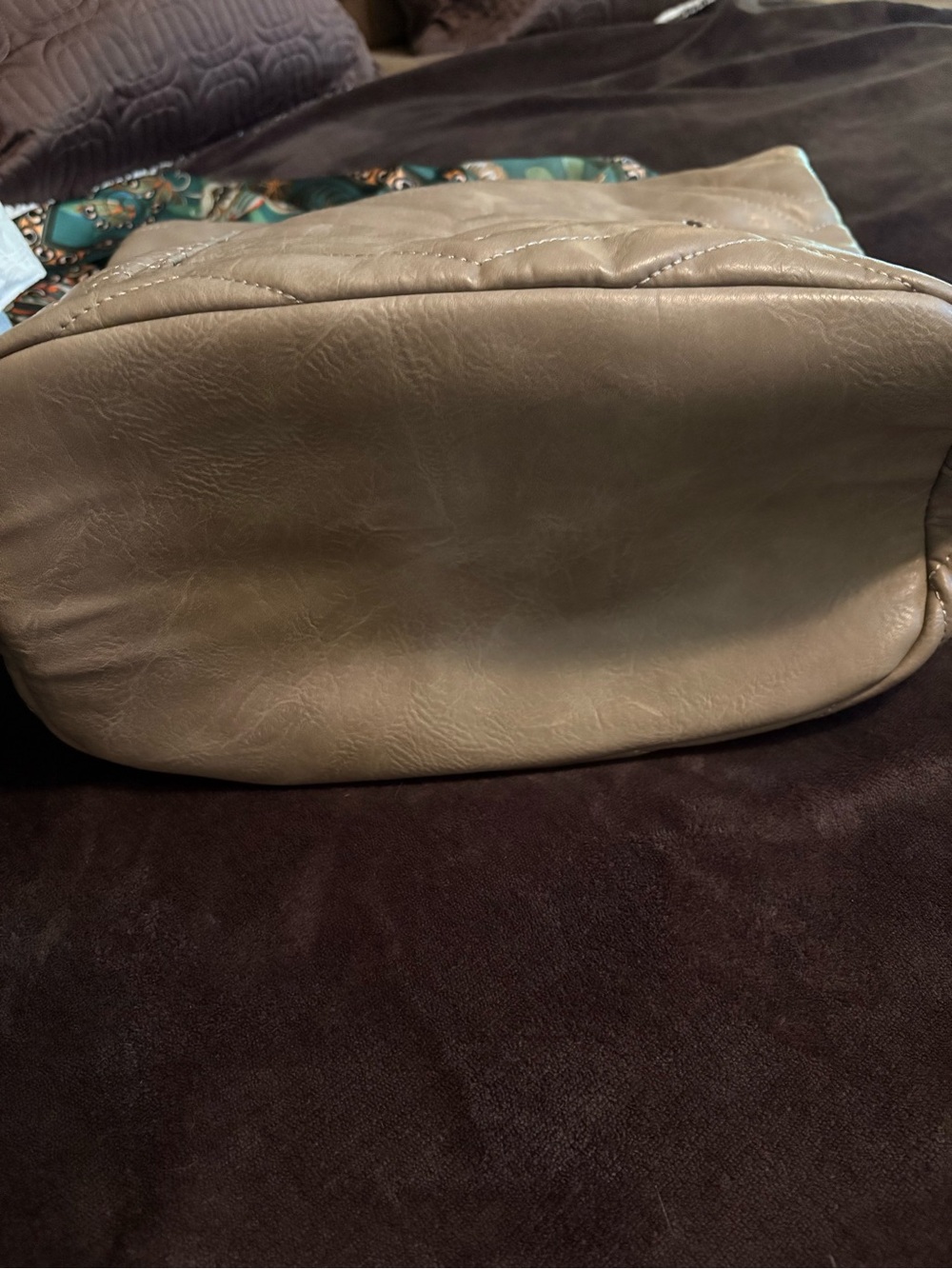 Quilted Tote Bag in Taupe - Women's Shoulder/crossbody Bag with Sm inside bag - Picture 7 of 10